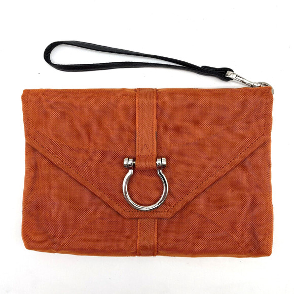 NEW Smateria Burnt Orange Upcycled Plastic Mesh Vegan Envelope Wristlet Clutch - Picture 1 of 16